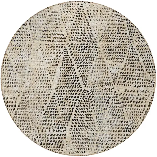 Beige Round Geometric Washable Non Skid Indoor Outdoor Area Rug Photo 5