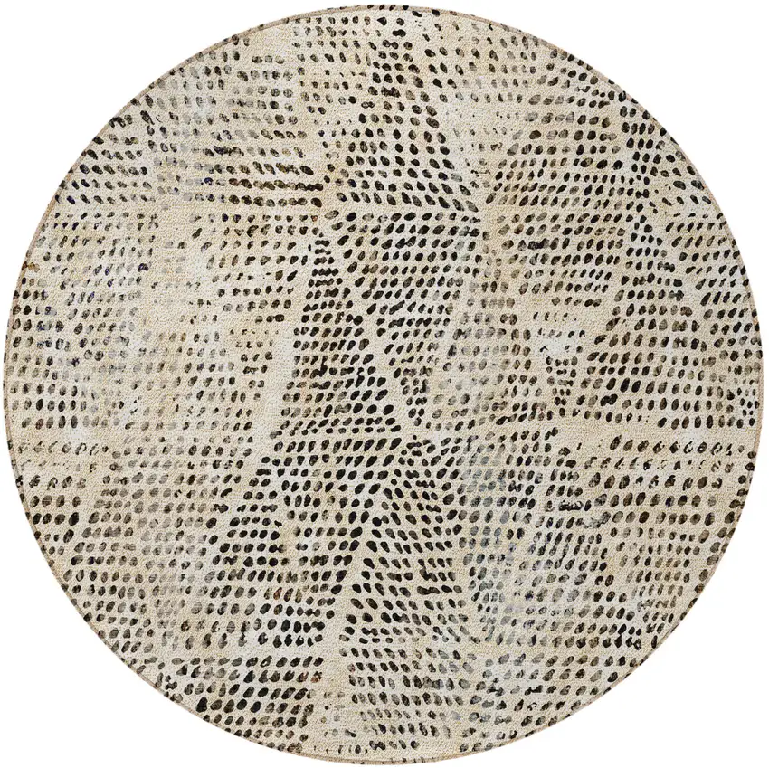 Beige Round Geometric Washable Non Skid Indoor Outdoor Area Rug Photo 5