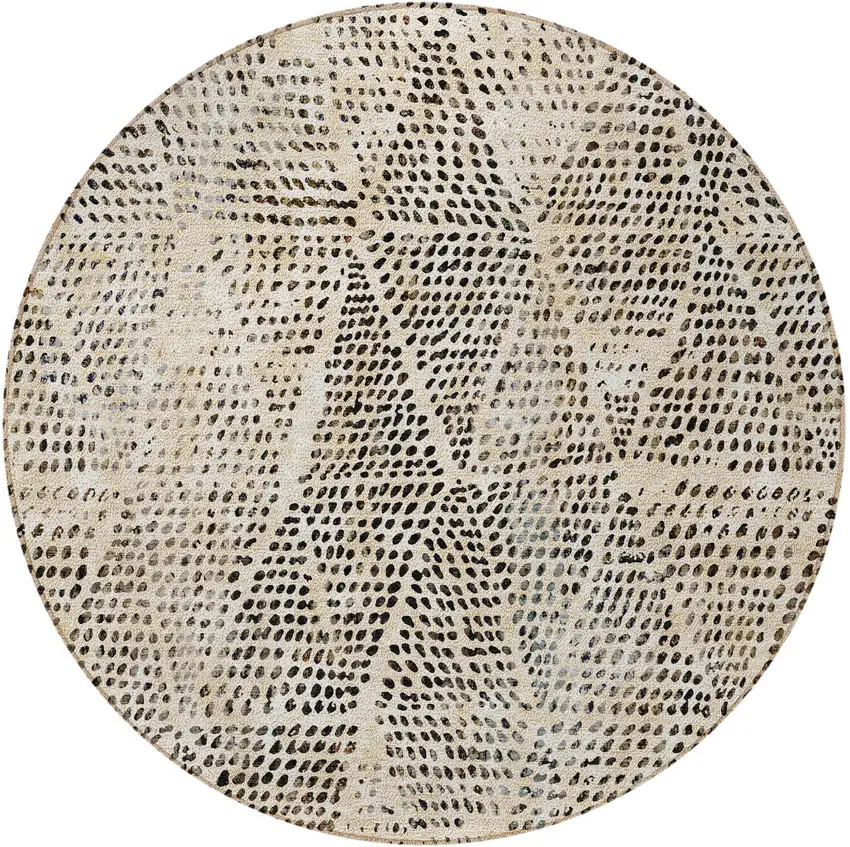 Beige Round Geometric Washable Non Skid Indoor Outdoor Area Rug Photo 5