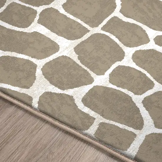 Beige Round Giraffe Print Shag Handmade Non Skid Area Rug Photo 4