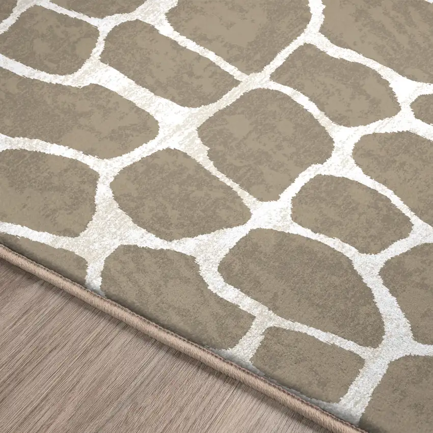 Beige Round Giraffe Print Shag Handmade Non Skid Area Rug Photo 4