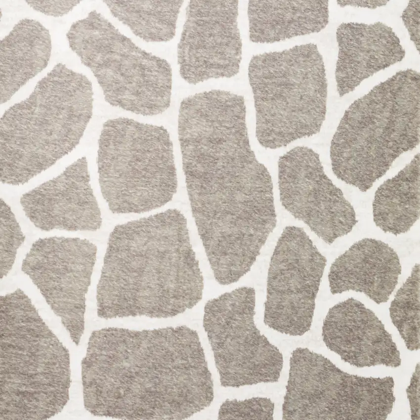 Beige Round Giraffe Print Shag Handmade Non Skid Area Rug Photo 4