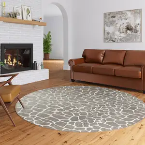 Photo of Beige Round Giraffe Print Shag Handmade Non Skid Area Rug