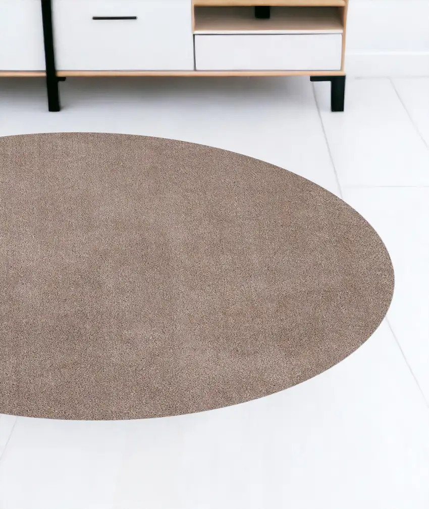 8' Beige Round Indoor Shag Rug Photo 1