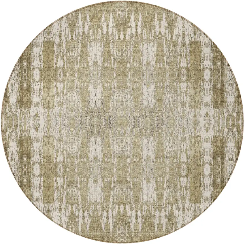 Beige Round Moroccan Washable Non Skid Indoor Outdoor Area Rug Photo 4