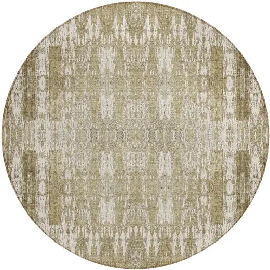 8' Beige Ivory And Tan Round Moroccan Washable Indoor Outdoor Area Rug Photo 2