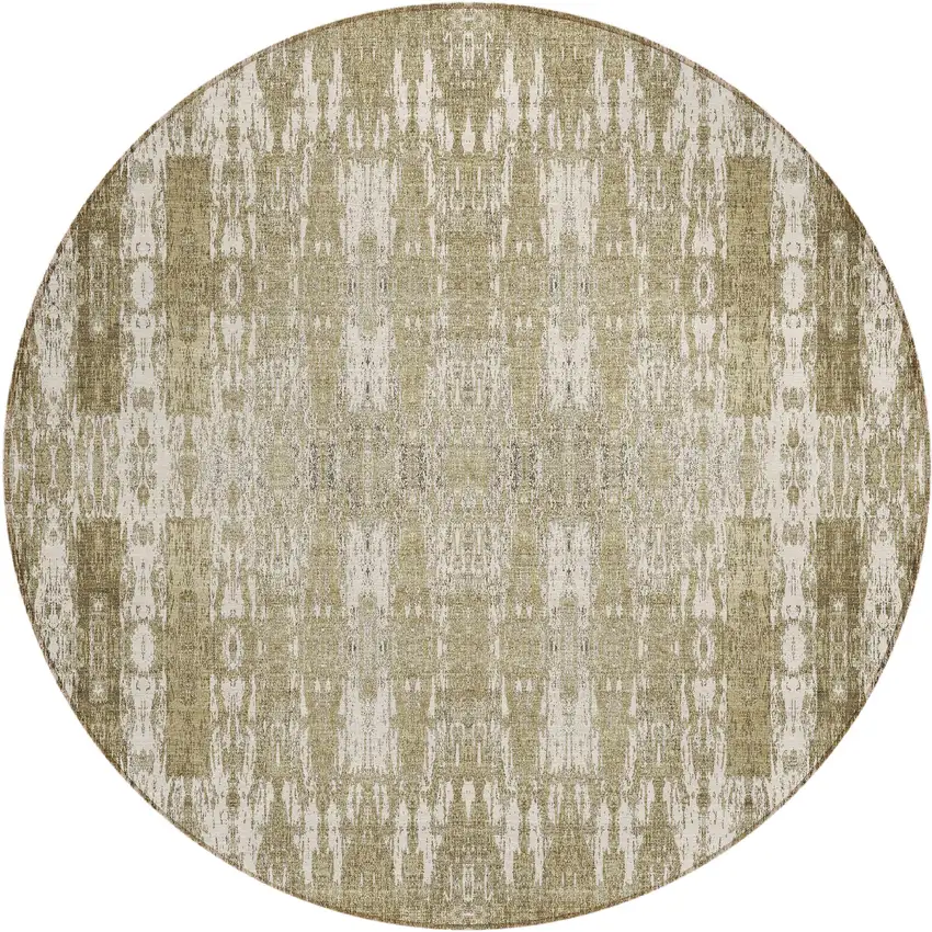 8' Beige Ivory And Tan Round Moroccan Washable Indoor Outdoor Area Rug Photo 2