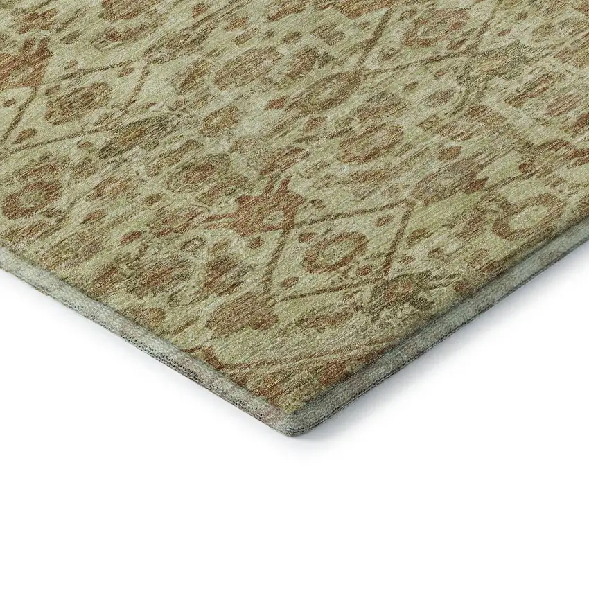 Beige Rust And Artichoke Green Floral Washable Area Rug With UV Protection Photo 8