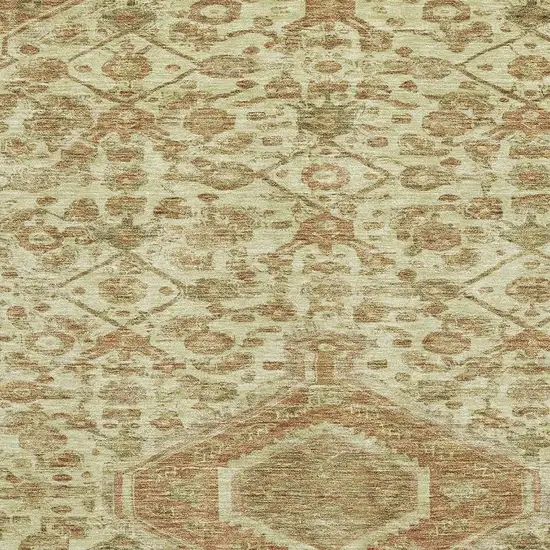 Beige Rust And Artichoke Green Floral Washable Area Rug With UV Protection Photo 3