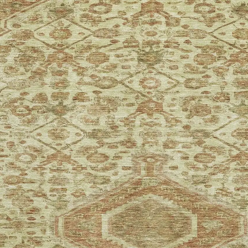 Beige Rust And Artichoke Green Floral Washable Area Rug With UV Protection Photo 3
