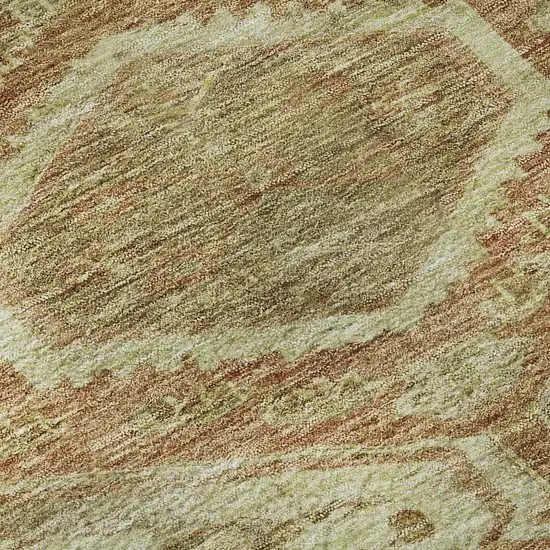 Beige Rust And Artichoke Green Floral Washable Area Rug With UV Protection Photo 9