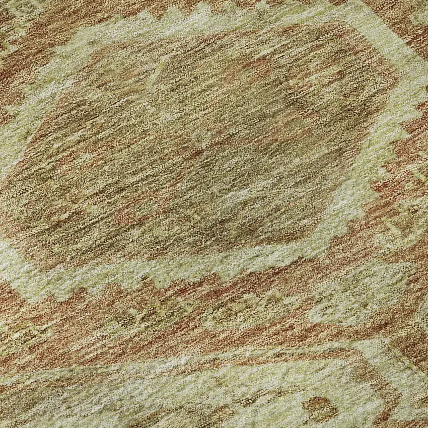 Beige Rust And Artichoke Green Floral Washable Area Rug With UV Protection Photo 9