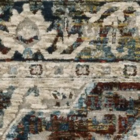 Beige Rust And Blue Medallion Area Rug With Fringe Photo 9