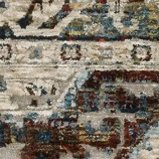 Beige Rust And Blue Medallion Area Rug With Fringe Photo 8