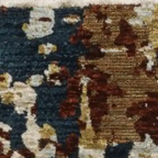 Beige Rust And Light Blue Abstract Distressed Area Rug With Fringe Photo 4