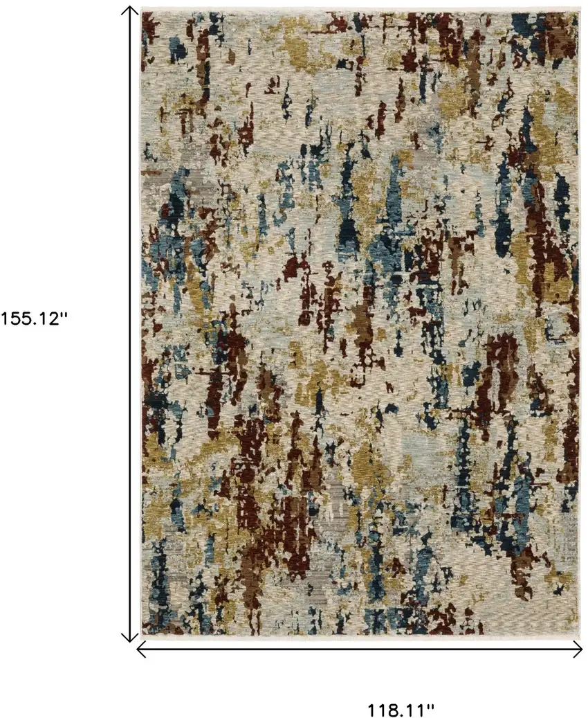 Beige Rust And Light Blue Abstract Distressed Area Rug With Fringe Photo 3