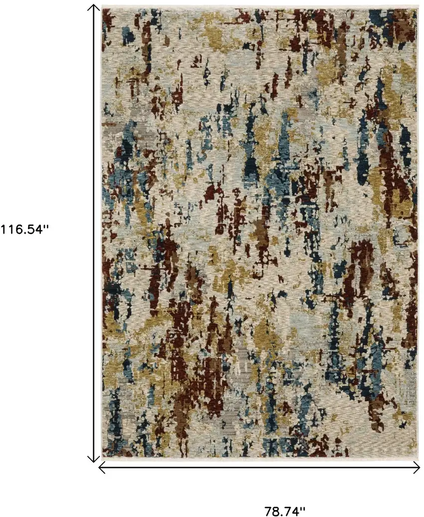 Beige Rust And Light Blue Abstract Distressed Area Rug With Fringe Photo 3
