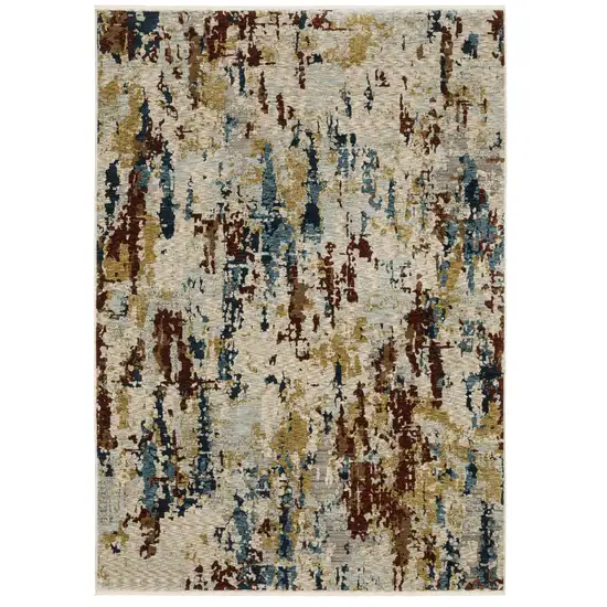 Beige Rust And Light Blue Abstract Distressed Area Rug With Fringe Photo 5