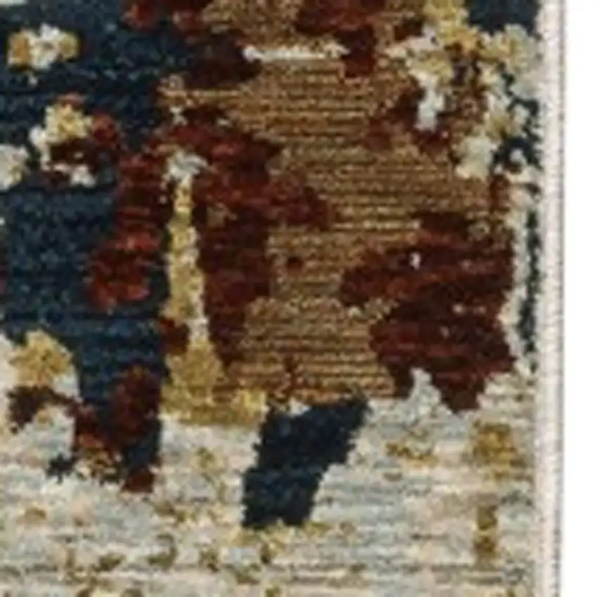 Beige Rust And Light Blue Abstract Distressed Area Rug With Fringe Photo 4