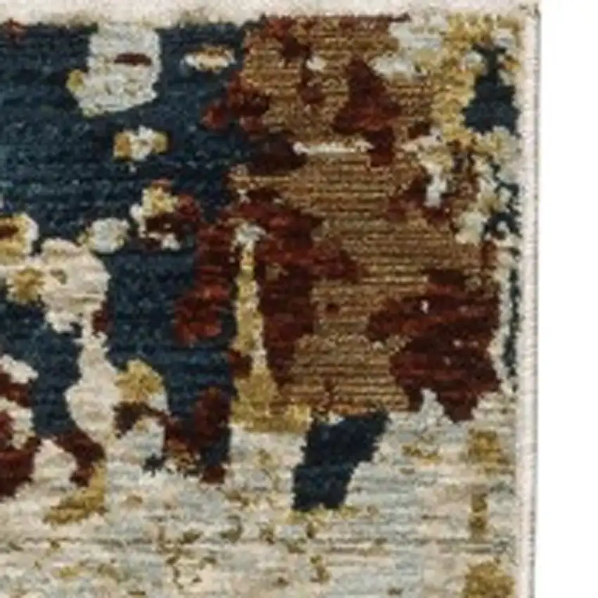 Beige Rust And Light Blue Abstract Distressed Area Rug With Fringe Photo 5