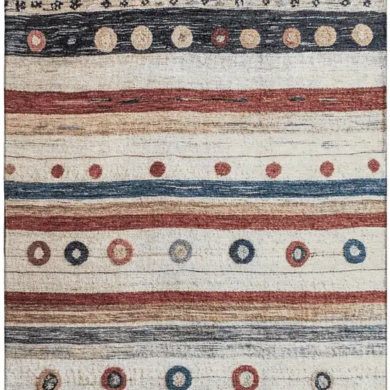 Beige Rust And Navy Blue Striped Washable Area Rug With UV Protection Photo 4
