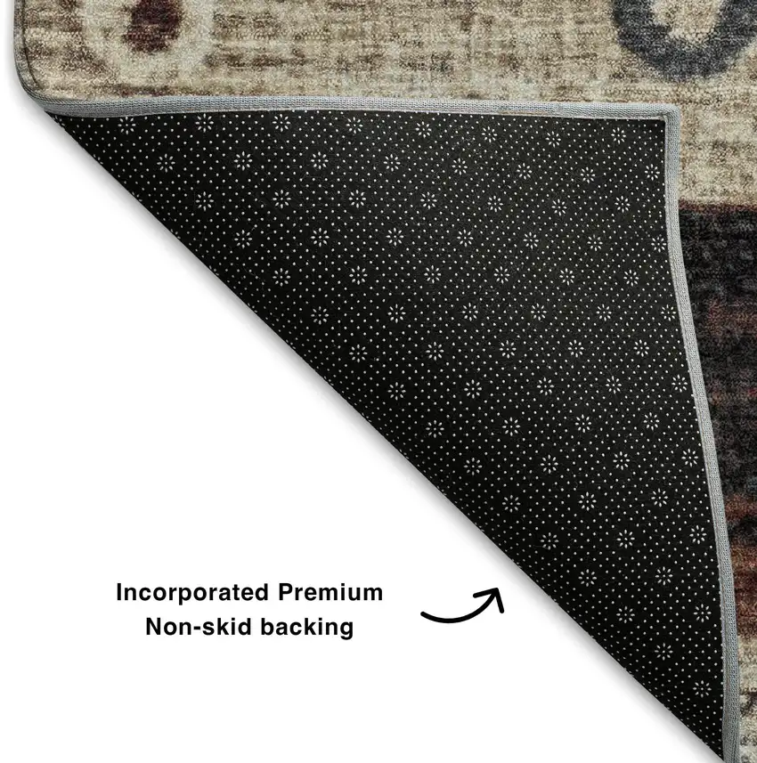 Beige Rust And Navy Blue Striped Washable Area Rug With UV Protection Photo 7