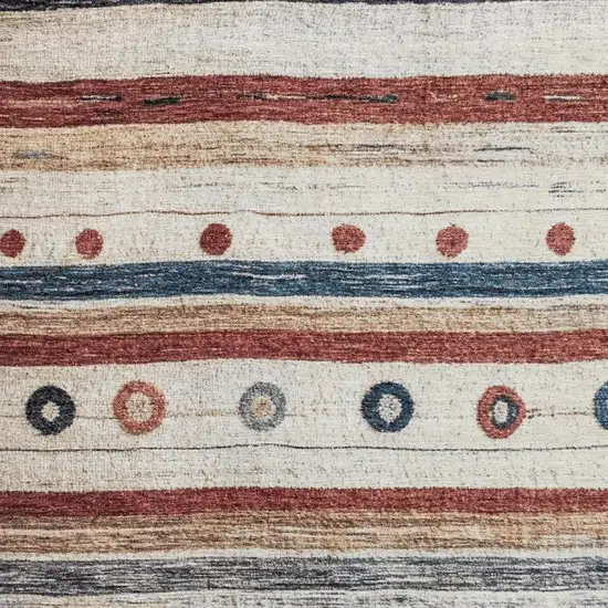 Beige Rust And Navy Blue Striped Washable Area Rug With UV Protection Photo 3