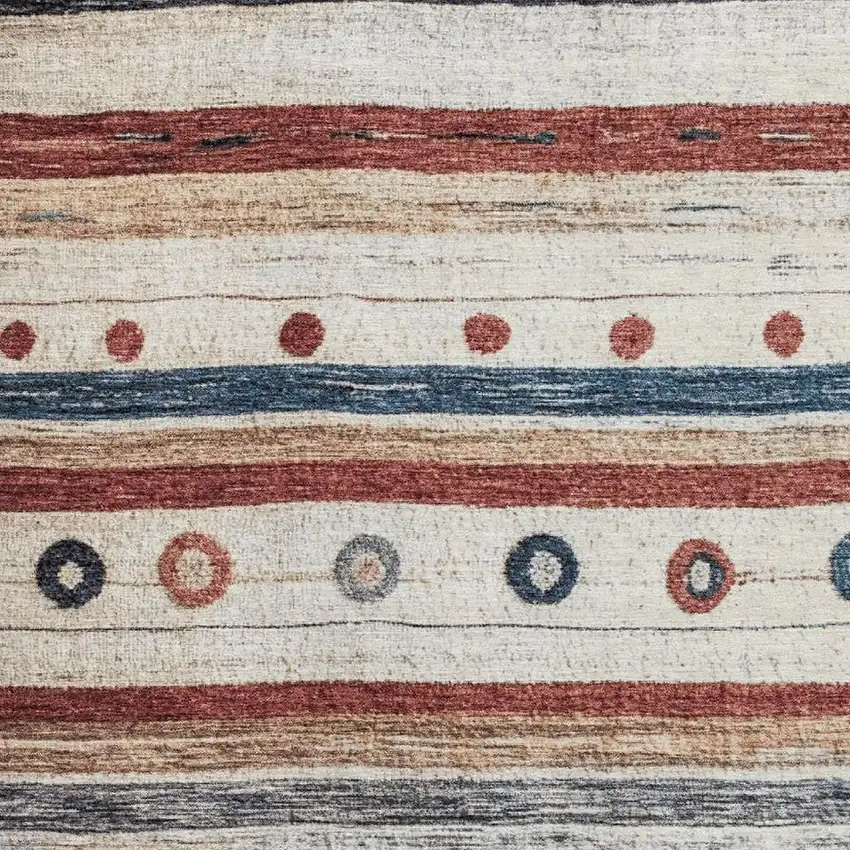 Beige Rust And Navy Blue Striped Washable Area Rug With UV Protection Photo 3