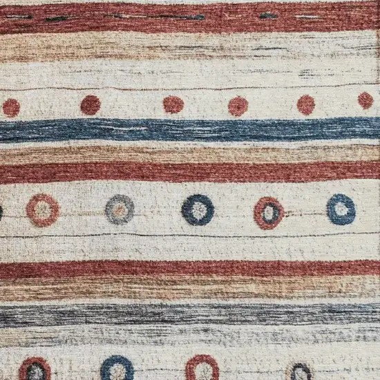 Beige Rust And Navy Blue Striped Washable Area Rug With UV Protection Photo 3