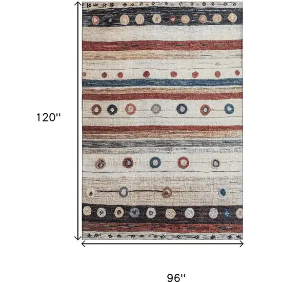 Beige Rust And Navy Blue Striped Washable Area Rug With UV Protection Photo 9