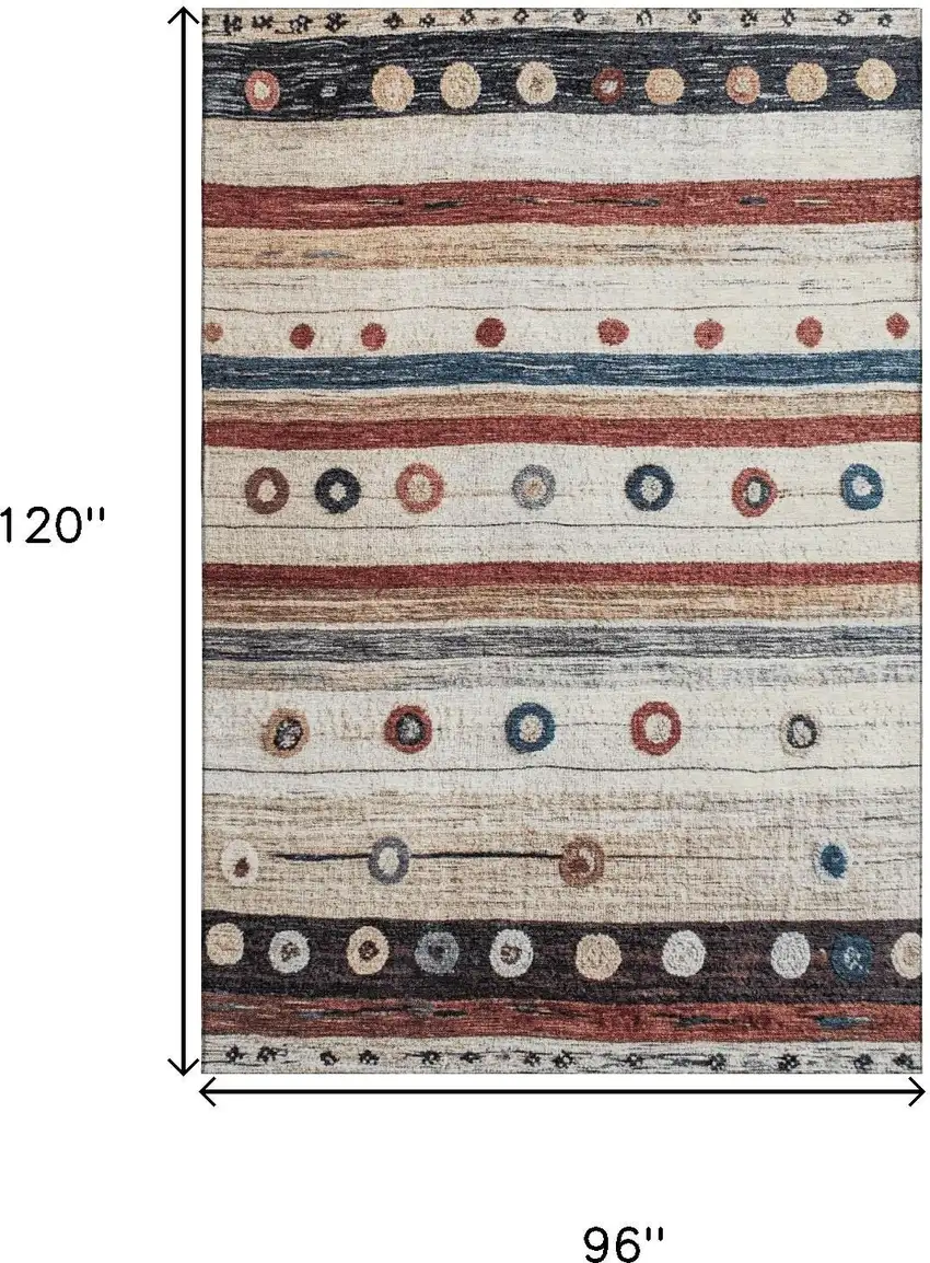 Beige Rust And Navy Blue Striped Washable Area Rug With UV Protection Photo 9