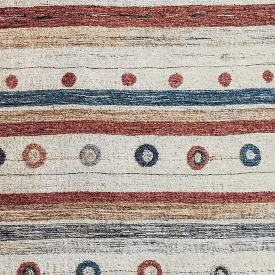 Beige Rust And Navy Blue Striped Washable Area Rug With UV Protection Photo 3