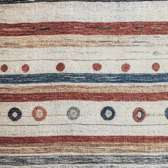 Beige Rust And Navy Blue Striped Washable Area Rug With UV Protection Photo 3