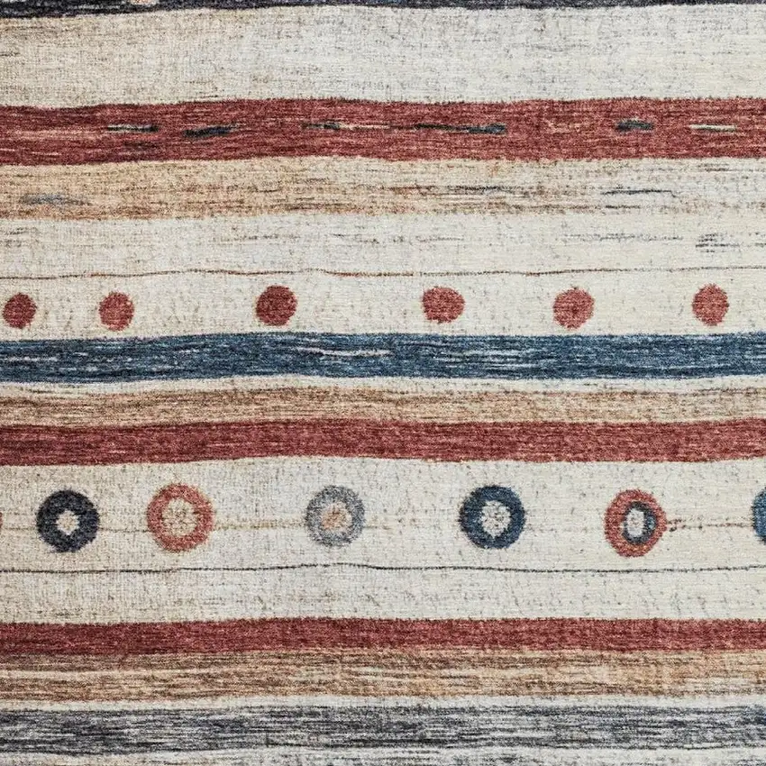Beige Rust And Navy Blue Striped Washable Area Rug With UV Protection Photo 3