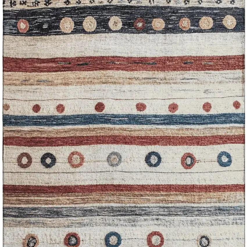 Beige Rust And Navy Blue Striped Washable Area Rug With UV Protection Photo 4