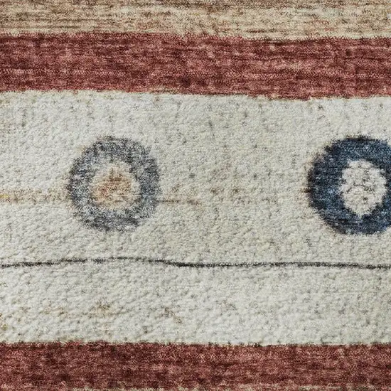 Beige Rust And Navy Blue Striped Washable Area Rug With UV Protection Photo 8