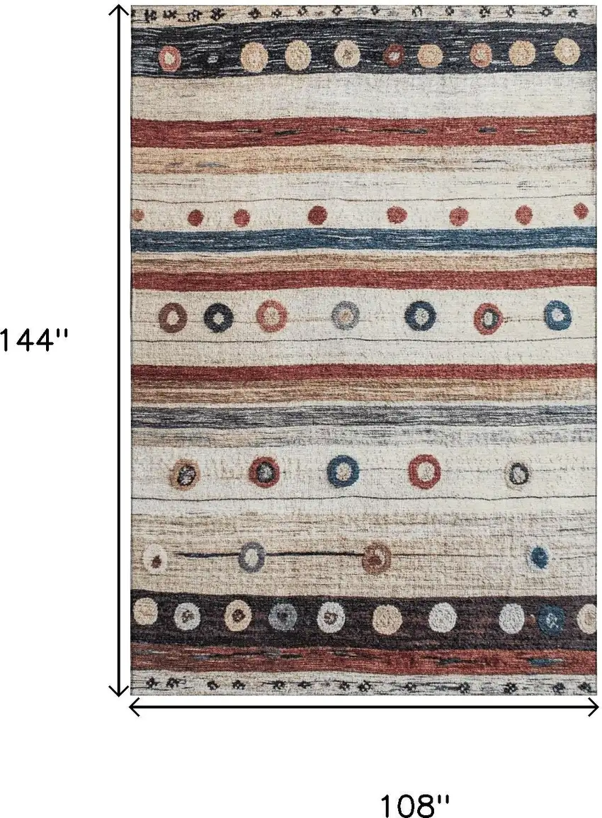 Beige Rust And Navy Blue Striped Washable Area Rug With UV Protection Photo 9