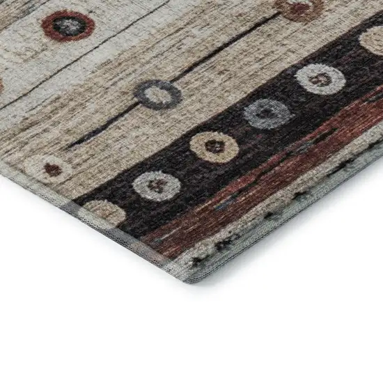 Beige Rust And Navy Blue Striped Washable Area Rug With UV Protection Photo 8