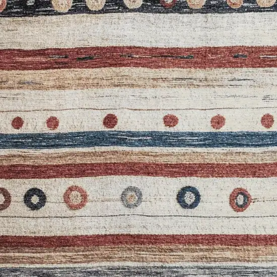Beige Rust And Navy Blue Striped Washable Area Rug With UV Protection Photo 3