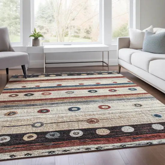 Beige Rust And Navy Blue Striped Washable Indoor Outdoor Area Rug Photo 7