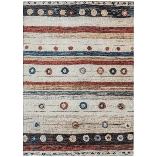 Beige Rust And Navy Blue Striped Washable Indoor Outdoor Area Rug Photo 3