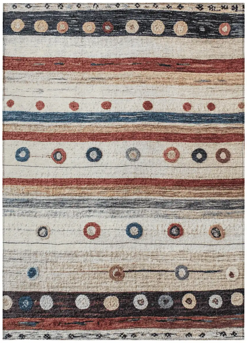 Beige Rust And Navy Blue Striped Washable Indoor Outdoor Area Rug Photo 3