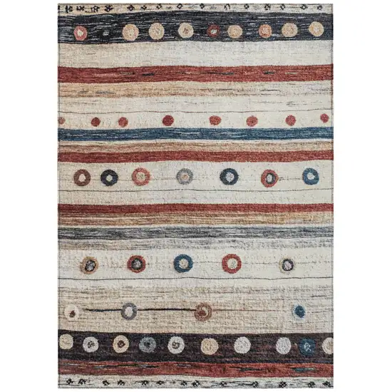 Beige Rust And Navy Blue Striped Washable Indoor Outdoor Area Rug Photo 1