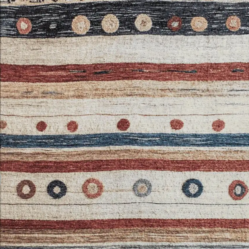 Beige Rust And Navy Blue Striped Washable Indoor Outdoor Area Rug Photo 4