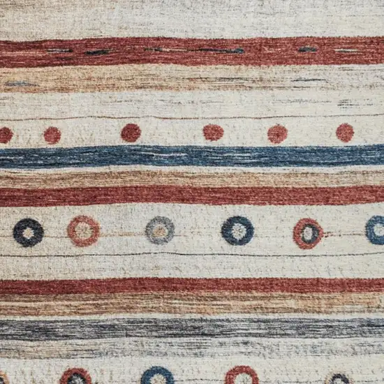 Beige Rust And Navy Blue Striped Washable Indoor Outdoor Area Rug Photo 3