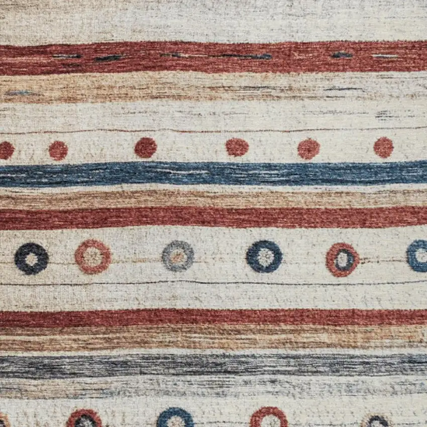 Beige Rust And Navy Blue Striped Washable Indoor Outdoor Area Rug Photo 3