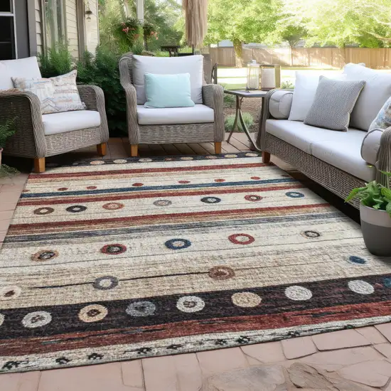 Beige Rust And Navy Blue Striped Washable Indoor Outdoor Area Rug Photo 5