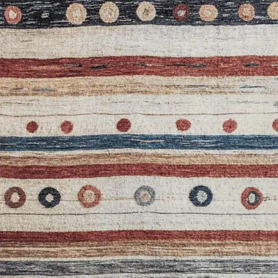 Beige Rust And Navy Blue Striped Washable Indoor Outdoor Area Rug Photo 8