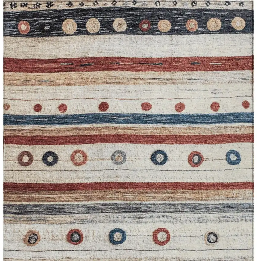 Beige Rust And Navy Blue Striped Washable Indoor Outdoor Area Rug Photo 4