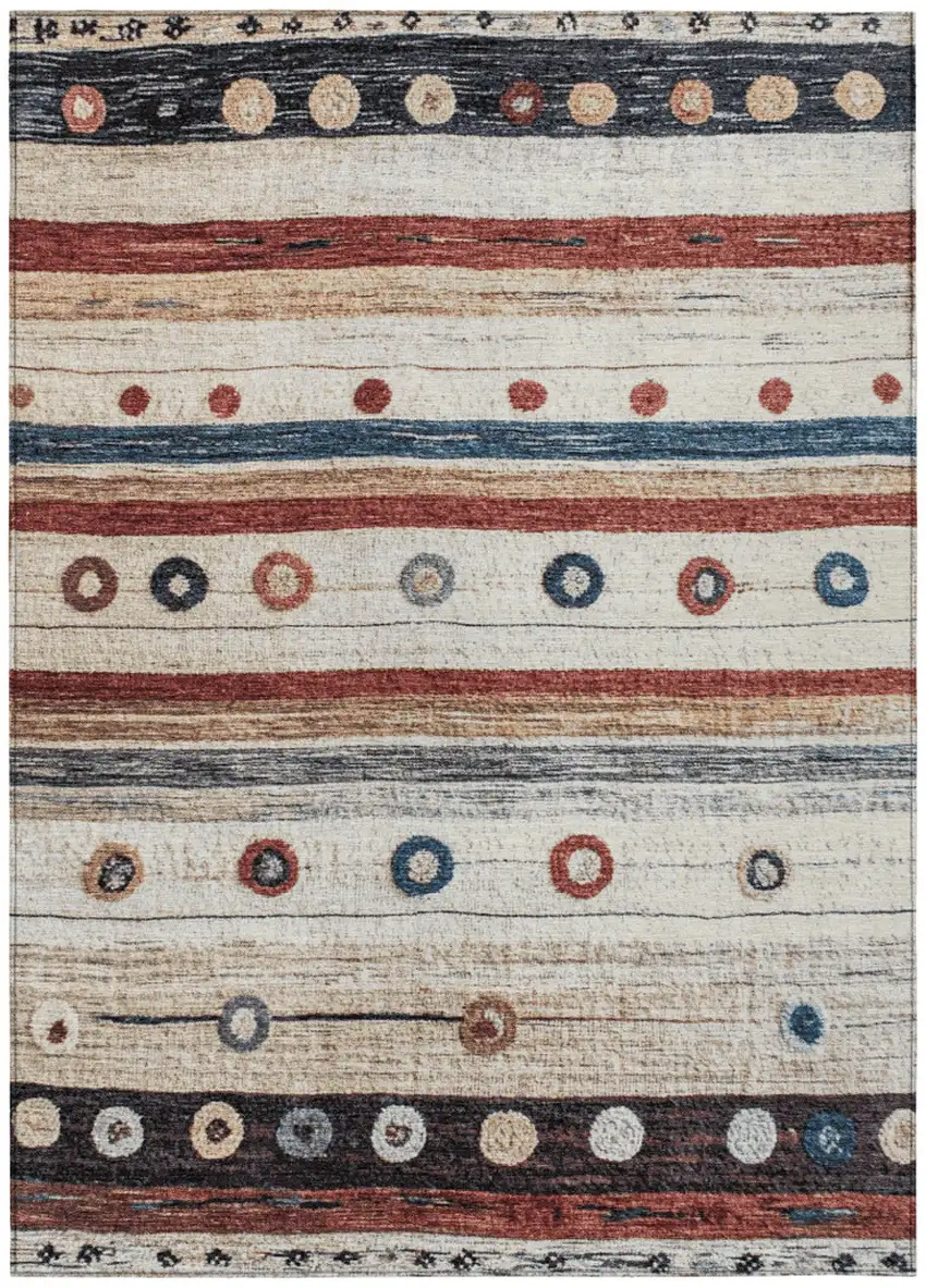 Beige Rust And Navy Blue Striped Washable Indoor Outdoor Area Rug Photo 1